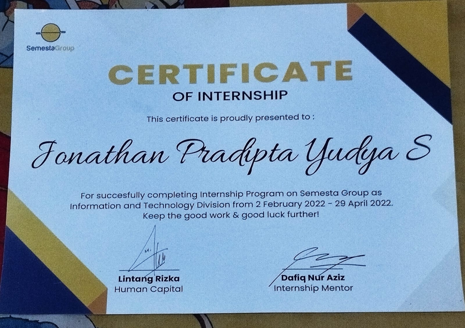 Internship Certificate