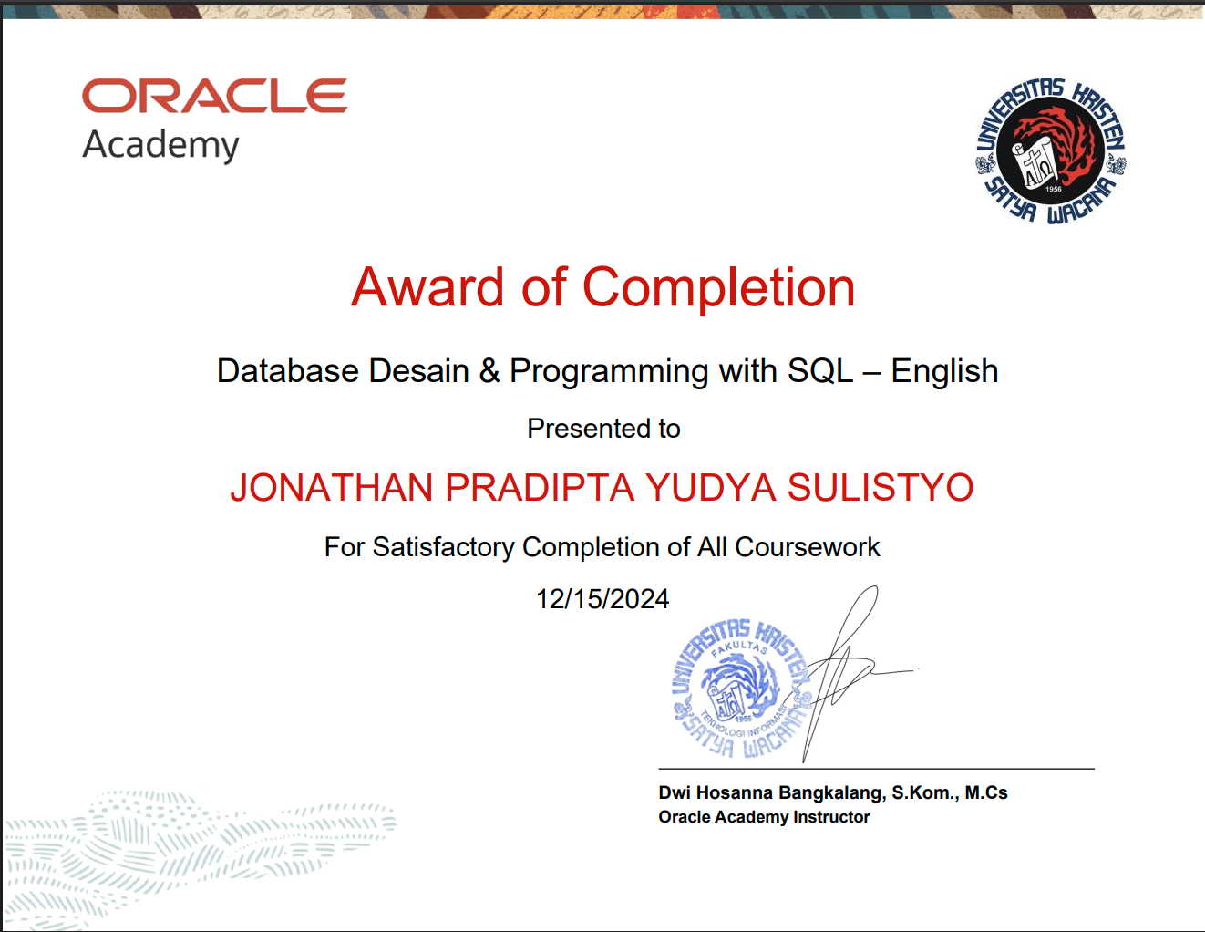 Basis Data Oracle Certificate